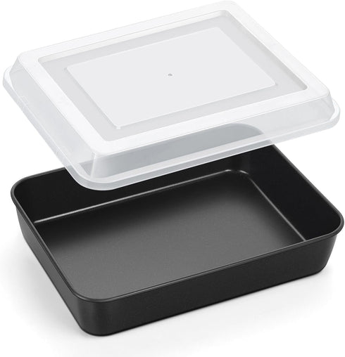 P&P CHEF 10.5 Inch Toaster Oven Pan with Lid, Nonstick Cake Lasagna Pan for Baking, Stainless Steel Core