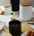 Ceramic Pure Color Sugar Bowl, Spice Jar Storage Pot with Wooden Lid
