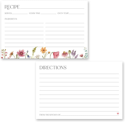 Bright Floral Recipe Cards - Set of 48 for Your Favorite Recipes