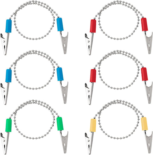 AUEAR 6 Pack Napkin Clips, Metal Dental Bib Chain Holder, Flexible Lanyard for Adults (4 Colors)