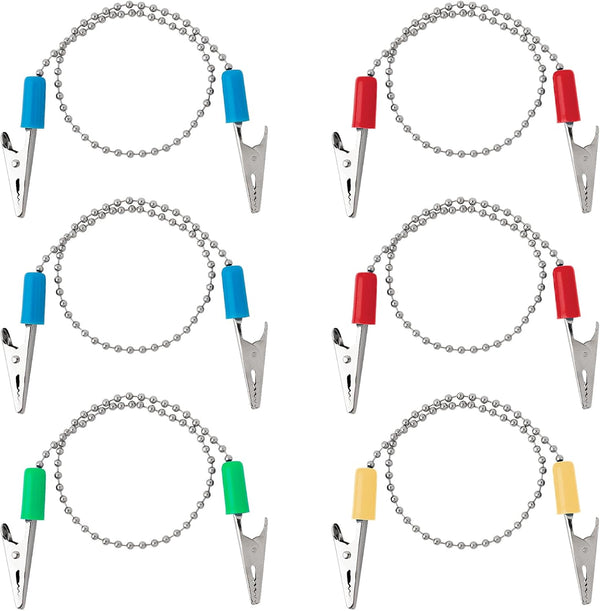 AUEAR 6 Pack Napkin Clips, Metal Dental Bib Chain Holder, Flexible Lanyard for Adults (4 Colors)