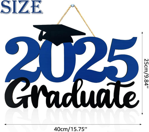 2025 Graduation Party Decorations Wooden Sign, Blue Class of 2025 Photo Booth Props for Graduation Party Supplies