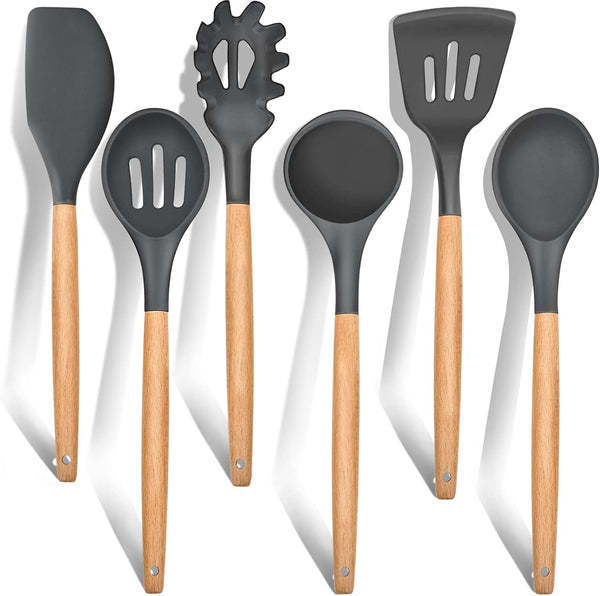 E-far Silicone Kitchen Utensils Set of 6, Non-stick Cookware Friendly, Heat Resistant, Includes Spatula, Ladle, Spoon,
