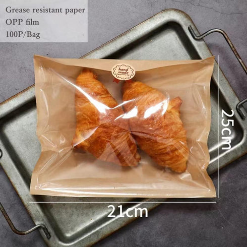 Nanaiche Packaging (100 (8.3 9.8 inches) Kraft Bread Bag Bakery Bags with Window Toast bag Toast Paper Bag Kraft Bread
