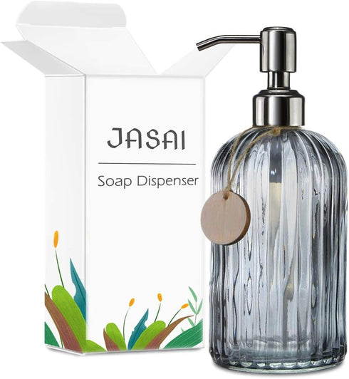 JASAI 18 Oz Kitchen Soap Dispenser - Vertical Stripes with 304 Rust Proof Stainless Steel Pump, Refillable for