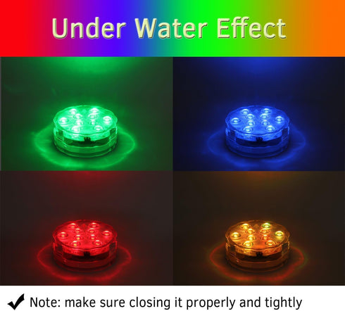 1-Pack Qoolife Submersible LED Lights Remote Control Battery Powered, RGB Multi Color Changing Waterproof Light