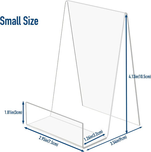 TRIMOU Clear Acrylic Book Stand with Ledge - Small Display Easel for Books, Pictures, Albums, Tablets, and More