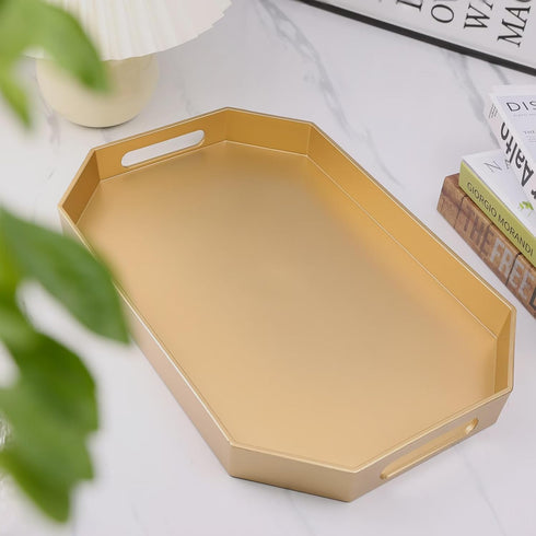 15.7"*10.2"*1.57" Gold Decorative Tray with Handles, Versatile Serving Tray for Coffee Table, Ottoman, Ideal