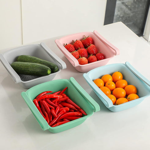 Fridge Drawer Organizer, Retractable Refrigerator Storage Box, Pull Out Rack Box for Kitchen Storage Organization (Grey)