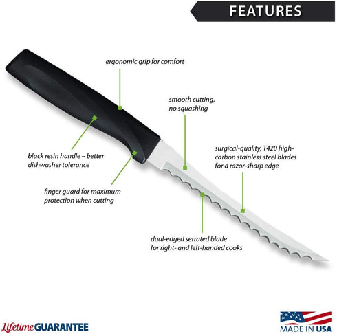 Rada Cutlery Anthem Series Tomato Slicer Knife, Made in USA, with Black Handle