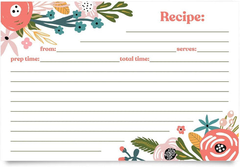 Jot & Mark Floral Recipe Cards 4x6 | Double Sided Thick Cardstock, 50 Count (Garden Floral)