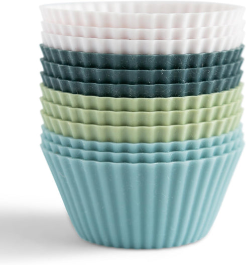 The Silicone Kitchen Reusable Silicone Baking Cup, Muffin Liners for Cupcakes, BPA Free, 12 Pack, White Blue Green