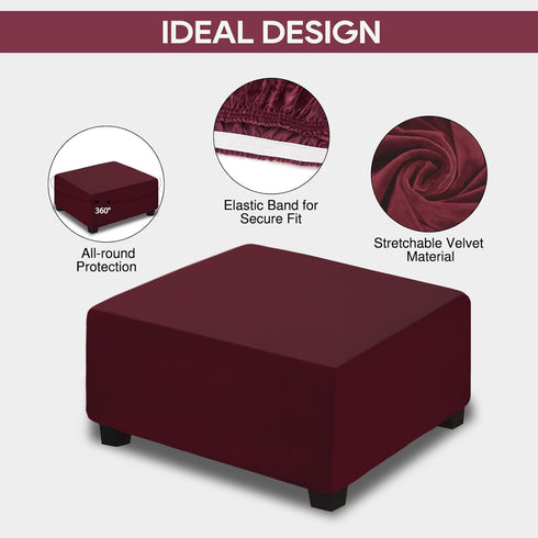NeColorLife Velvet Ottoman Cover Christmas Ottoman Slipcover Thick Stretchable Footrest Stool Covers with Elastic Band