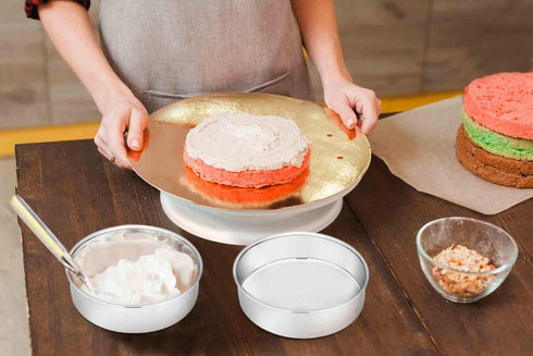 TeamFar 6 Inch Cake Pan Set, 2 Pcs Round Stainless Steel for Baking Steaming Serving, Fit in Oven Pot Air Fryer