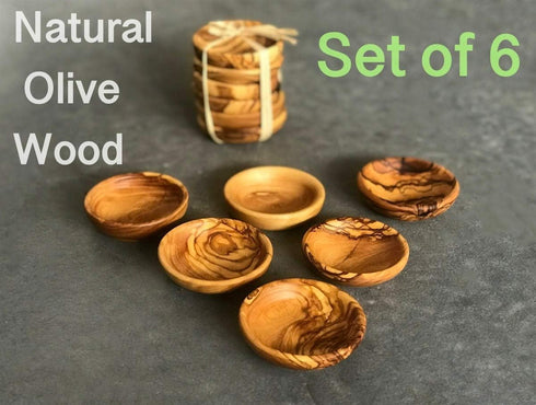 Tubibu Olive Wood Mini Bowls, Set of 6 Handmade Bowls, Handcrafted Wooden Mini Bowls