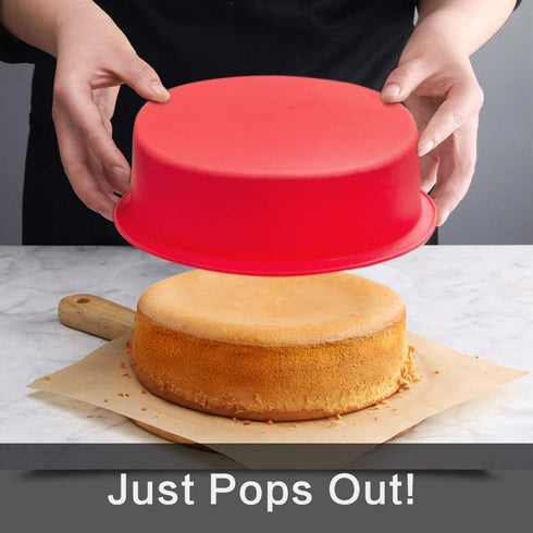 SILIVO 9.5 inch Round Nonstick Silicone Cake Molds - 2 Pack for Layer, Cheese & Chocolate Cakes