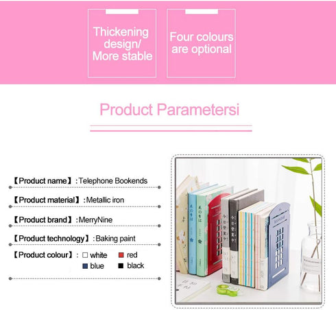 MerryNine 2 Pack Metal Book Ends, Telephone Booth Decorative Bookends, Non Skid Heavy Bookends for Home