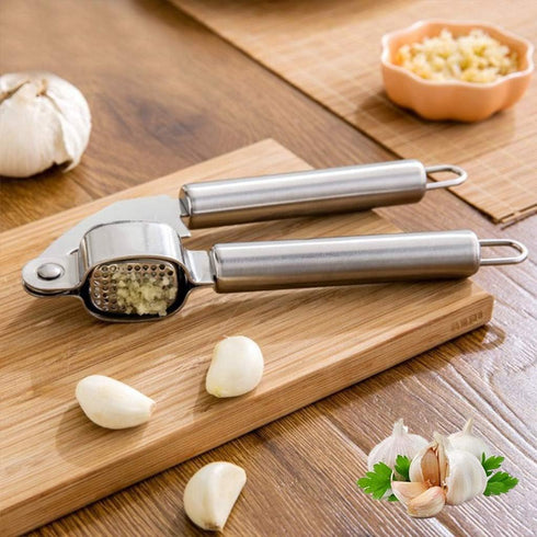 Garlic Press Stainless Steel by Hallucinity, Heavy Duty Kitchen Tool Garlic Mincer, Easy to Clean and Rust Proof