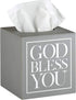 Creative Brands Faithworks, God Bless You Wooden Tissue Box Cover, Small, Grey