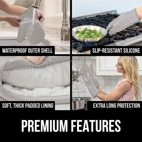 Gorilla Grip Silicone Oven Mitts Set, 12.5 in, Almond - Heat & Slip Resistant, Waterproof, BPA-Free, Cotton Lining