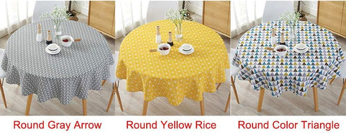 Table Cloth - Round Stripe Table Cover Nordic Twill Floral Washable Dining Decorative for Holiday Home Christmas Party