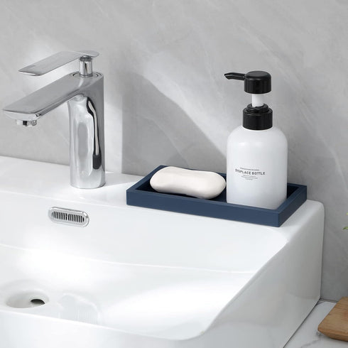Small Silicone Bathroom Vanity Tray, Rectangle Soap and Sponge Holder for Kitchen Sink