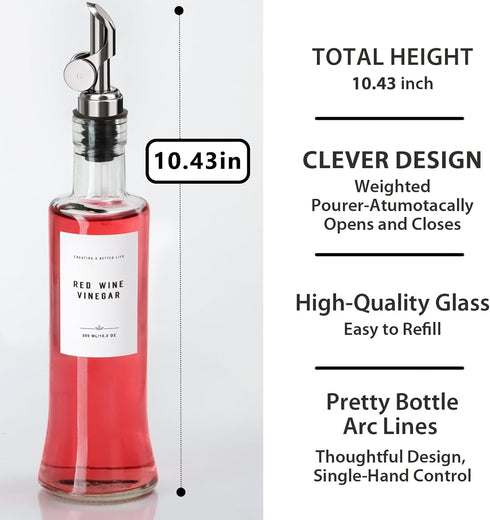 GIXSEGIE Olive Oil Dispenser Bottle with Bamboo Tray, Oil and Vinegar Set with Metal Pour Spout for Kitchen