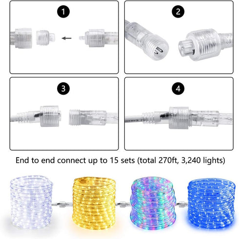 Brizled 18ft Multicolor Waterproof Rope Lights, 216 LED Christmas Lighting, 120V ETL Flexible Tube Light for Holiday
