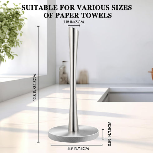 JOGREFUL Paper Towel Holder Stand for Kitchen, One-Handed Tear Stainless Steel Towel Roll Holder for Countertop,