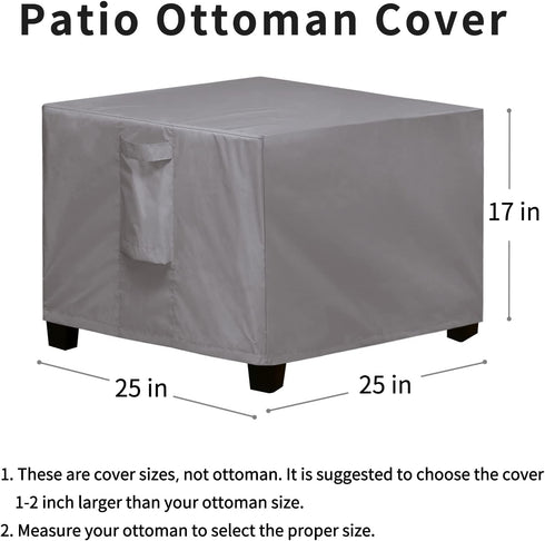 (25"x25"x17", Easy-Going Square Patio Ottoman Cover, Waterproof Outdoor Ottoman Cover, Fade Resistant Patio Side Table