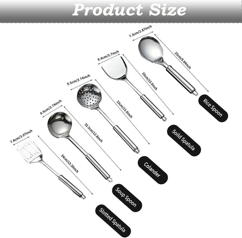 Cooking Utensils Set,5pcs Stainless Steel Kitchen Utensils Set,Stainless Steel Cookware Set Utensils Slotted Spoon,Slotted Spatula,Large Spoon, Soup,Spatula