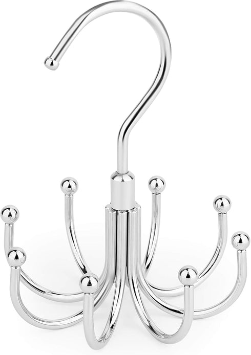 Space Saving Belt Hanger Organizer for Closet, Max 24 Storage Capacity, Rotating Rack for Hanging Belts, Ties, Silver