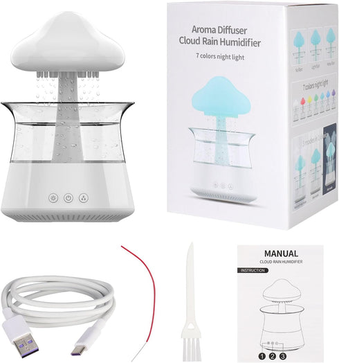 cjc Cloud Rain Humidifier for bedroom with Soothing Rain Sounds Sleep Aid, Waterfall Night Light, Mushroom Design Air
