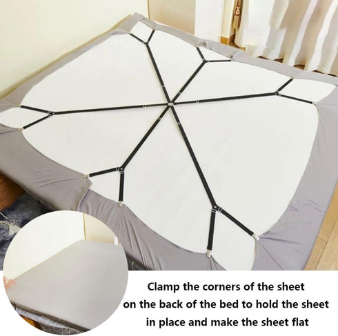Elastic Sheet Fasteners for Staying Bedsheet Flat, Adjustable Bed Sheet Holder Straps, 6 Way Cross Sheet Clips Band Sheet Fastener, Suitable for Round and Square Mattresses, Hold Bed Sheets in Place