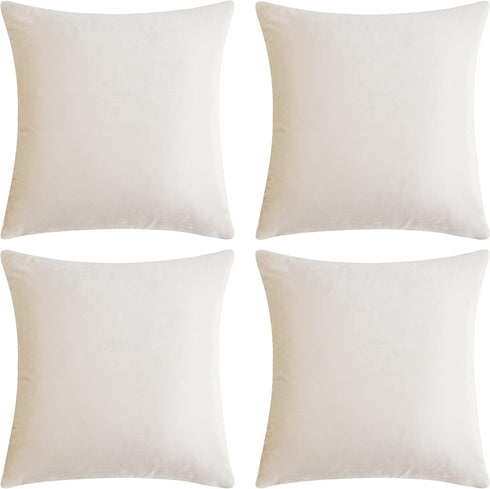 GIGIZAZA Velvet Ivory Throw Pillow Covers, Decorative Cushion Covers, 4pcs (18x18inch/45x45cm) for Sofa Couch