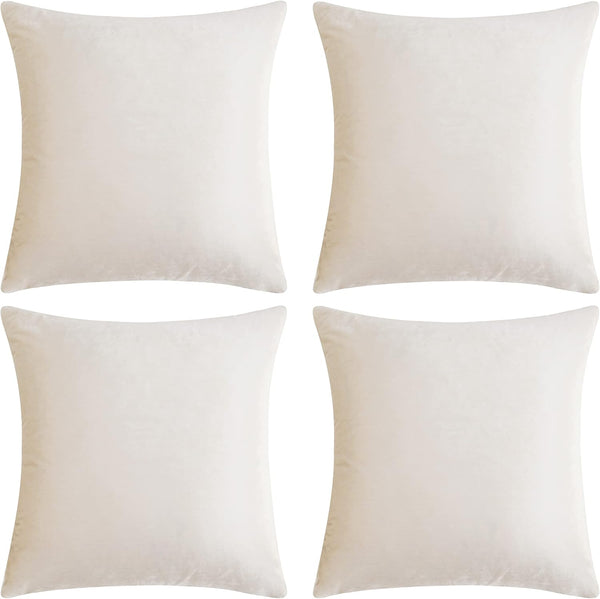 GIGIZAZA Velvet Ivory Throw Pillow Covers, Decorative Cushion Covers, 4pcs (18x18inch/45x45cm) for Sofa Couch