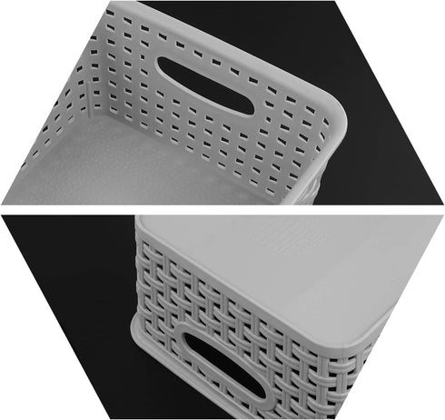 6-Pack Plastic Weave Storage Basket Sets, Light Gray