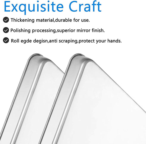 Baking Sheets Set of 2, Bastwe 16 inch Cookie Sheets & Stainless Steel Baking Pans, Rectangle Size 15.95L x 11.97W