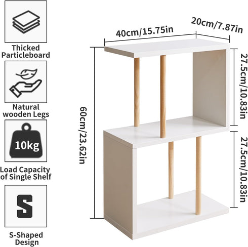 3-Tier 23 inches YD-ST003W Aibiju Narrow Side Table with Open Storage Shelf, S-Shaped End Table, Nightstand, High, Sofa