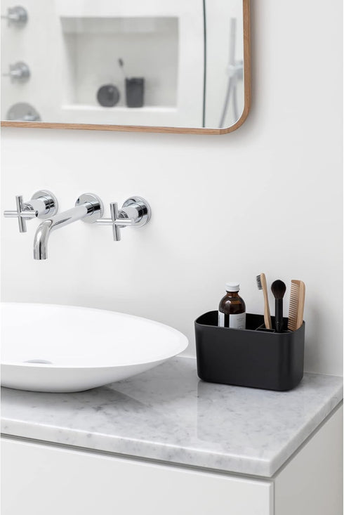 Brabantia Renew Bathroom Caddy (Dark Grey) - Compartments for Toothbrushes, Toothpaste, Soap etc - Nonslip Base