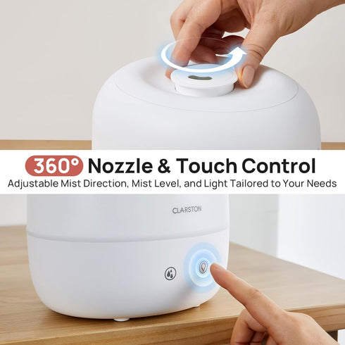 2L 360 Nozzle 7-Color 24dB Clarston Humidifiers for Bedroom, Top Fill with for Large Room, Night Light, Quiet Cool Mist