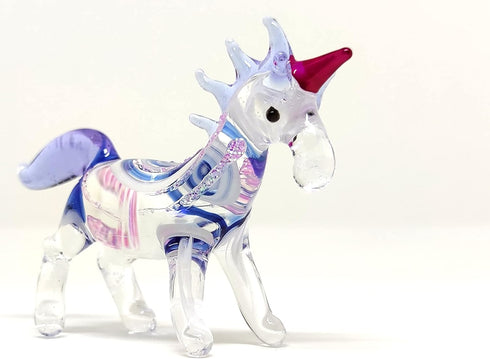 Unicorn Tiny Miniature Figurines - Hand Blown Glass Art Fantasy Animals Collectible Gift Home Décor (Blue Pink)