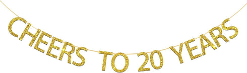 Gold Glitter Cheers to 20 Years Banner - 20th Birthday / Wedding Anniversary Decorations
