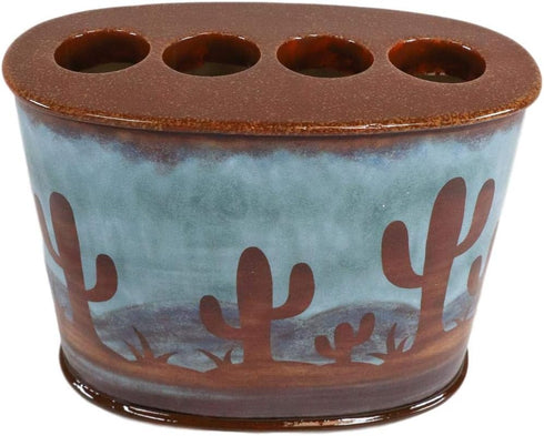 Ebros Rustic Southwestern Desert Cactus Figurine, Arizona Wilderness Bathroom Accent, Decorative Toothbrush Holder