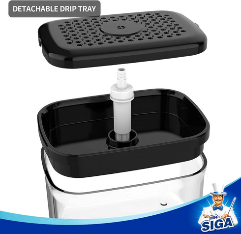 MR.SIGA Dish Soap Dispenser for Kitchen - 2 in 1 Premium Sponge Holder, Black Dishwashing Soap Pump for Countertop