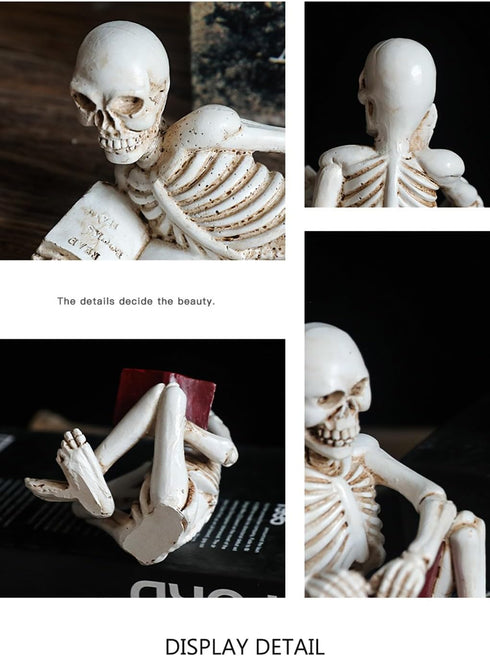GJFASGF 3 Psc Reading Skeleton Statue Gothic Horror Decor for Bookshelf and Desk Resin Figurine Halloween Decoration
