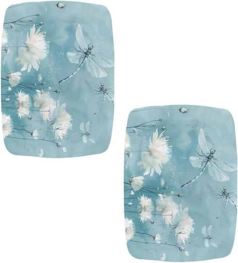 Set 2 Dragonfly Flower Bar Stool Covers of Bench Covers Slipcover Rectangle Light Blue Stretch Vanity Cover Bar Stools