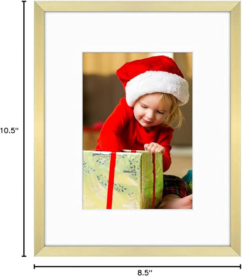 Golden State Art Gold 8x10 Aluminum Frame for 8 x 10 Picture or 5x7 Photo with Mat - Shatter-Resistant Glass
