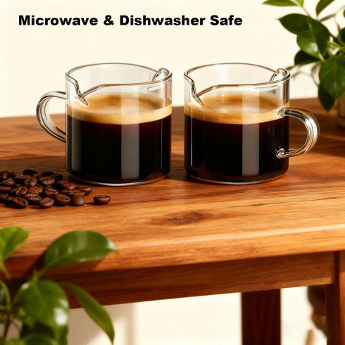 5 OZ Set 2, (1 Espresso Cups of Double Spouts Cups, Shot Glasses, Milk Cup with Handle, Clear Glass, Espresso