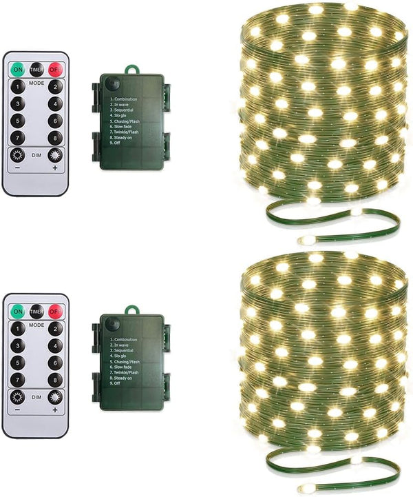 33ft Battery Operated String Lights (2 Pack), 100 LED Fairy String Lights